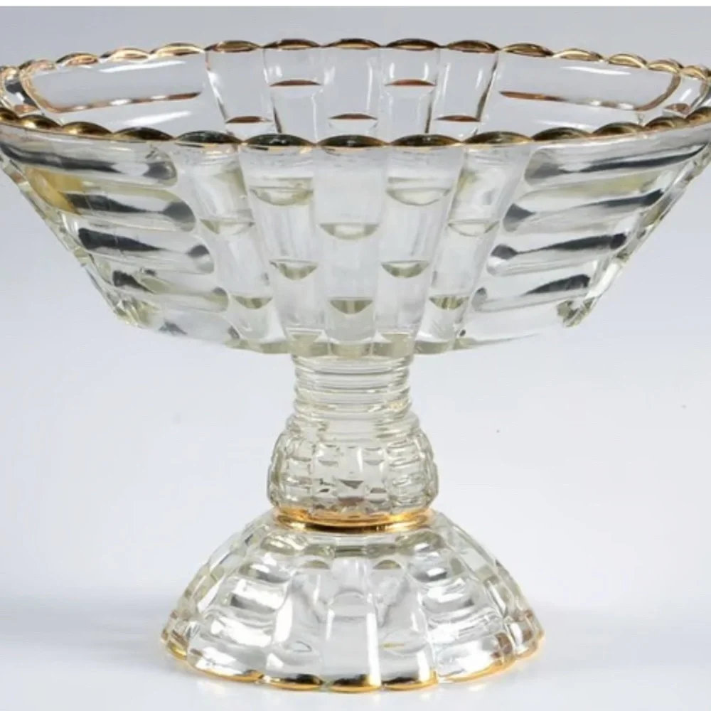 Louise clear Jeanette Glass Pedestal Bowl with Gold Trim